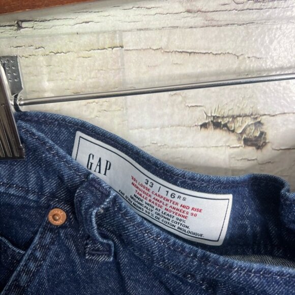 Gap Mid Rise '90s Loose Cargo Jeans carpenter pant raw hem blue 33 16Short - Picture 5 of 7